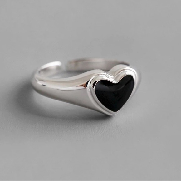 𝅺💎NEW Black Heart 925 Sterling Silver Ring - Picture 1 of 8